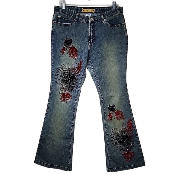 Y2K 90s Vintage Velour Detailed Denim Joe Boxer Studded Jeans - Picture 2 of 8